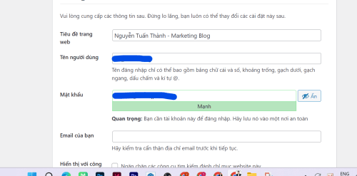 Tutorial Thiết kế Website – Cài đặt tên miền - Hosting Cpanel và CMS 19 Nhập thông tin quản trị website
